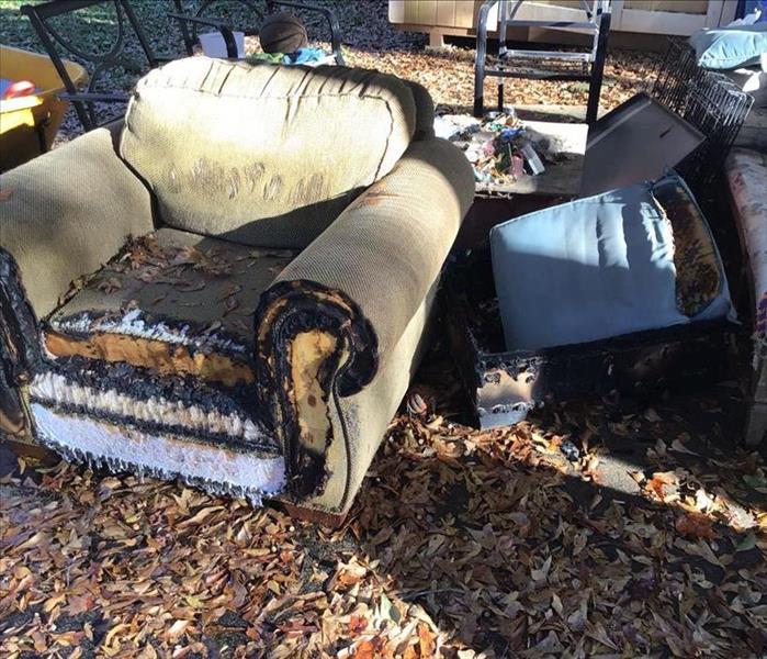 Furniture fire damage that belong to a Madison County property