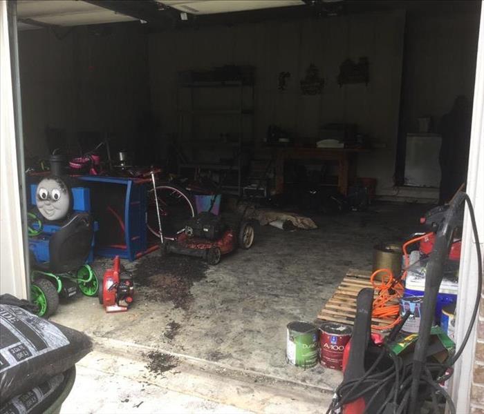 A Madison County property with fire damage caused by a lawnmower.